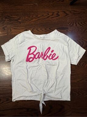 Mattel Barbie White Short-Sleeve Tie-Front Tee with Pink Logo S